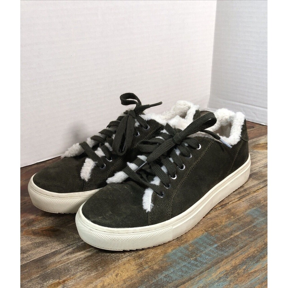 Marc Fisher Dakari Olive Suede Faux Fur Lined Sneakers Women's Size 8.5 Low Top - Picture 2 of 9